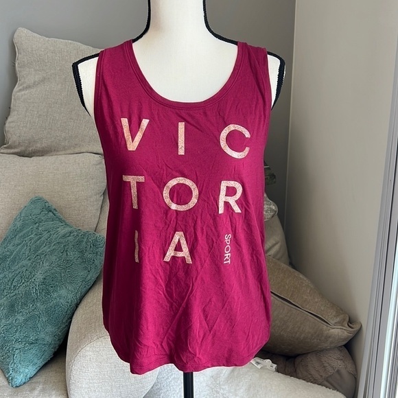 Victoria's Secret Tops - Victoria Secret Women’s Red Sport Glitter Graphic Tank Top Sz M